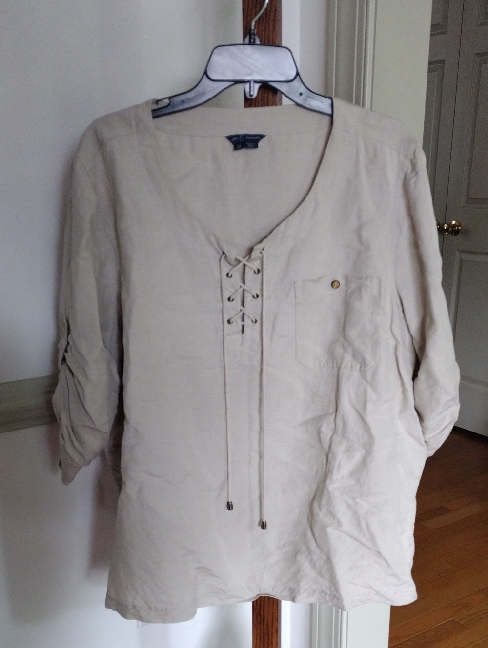 Women’s Lace-Up Tunic Top in Beige